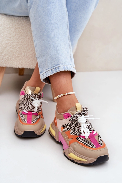 Buty Sportowe Sneakersy Damskie Z Podwójnym Sznurowaniem Khaki Samoles