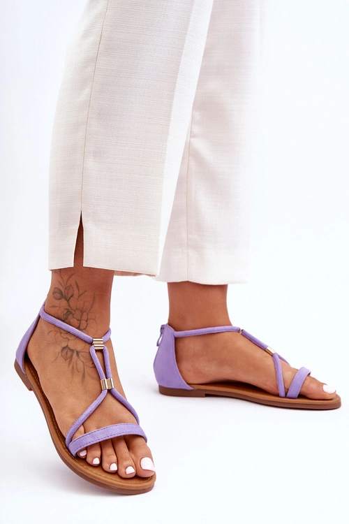 Damskie Płaskie Sandały Na Zamek Fioletowe Jullie