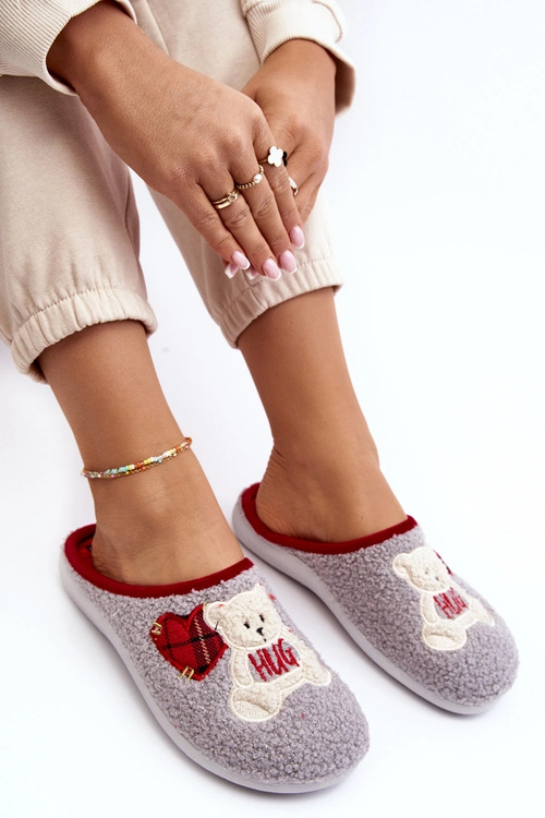 Damskie Domowe Klapki Kapcie Z Misiem Inblu EC000095 Szare