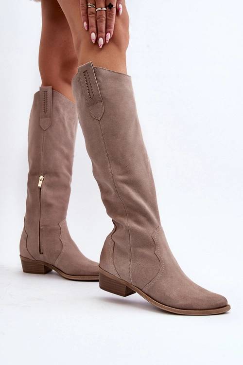 Zazoo 3427 Damskie Zamszowe Kozaki Kowbojki Cappuccino