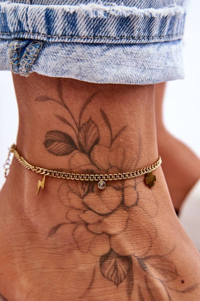 Damska Bransoletka Pancerka Na Nogę Błyskawica I Koniczyna Złota