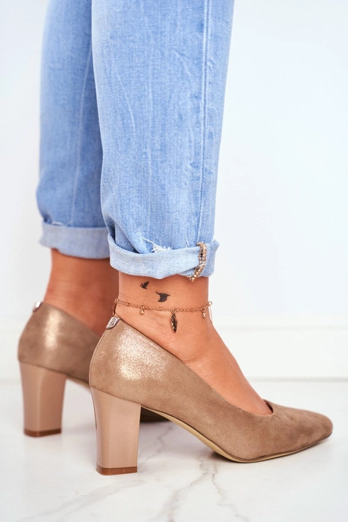 Czółenka Na Słupku Sergio Leone PB403 Połyskujące Beżowe