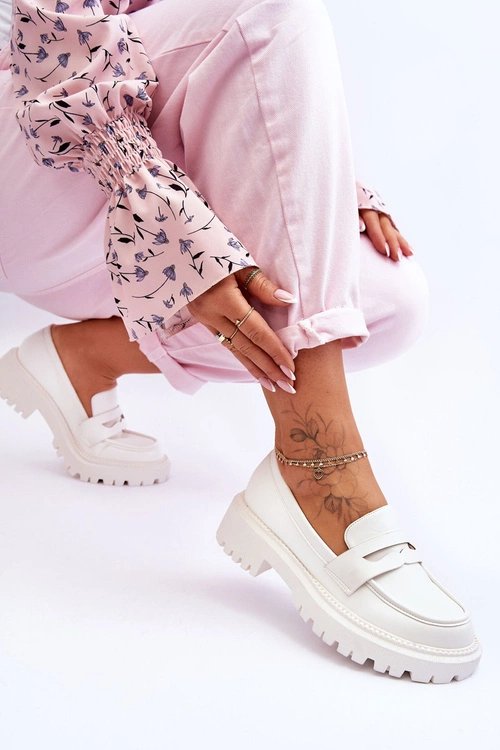 Skórzane Wsuwane Mokasyny Na Platformie Białe Riverside