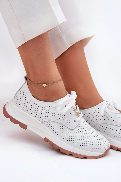 Skórzane Półbuty Damskie Z Przypinką Artiker 54C1810 Białe