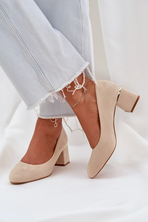 Eko Zamszowe Czółenka Na Słupku Beżowe Veniffia