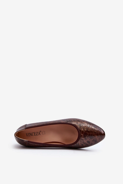 Lakierowane Czółenka Z Tłoczeniem Brązowe Cynania