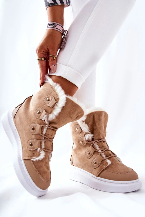 Ocieplane Botki Z Futerkiem Beżowe Hoppy
