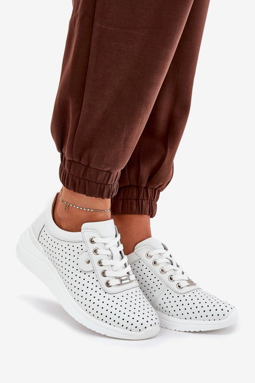 Damskie Skórzane Buty Sportowe Vinceza 79532 Białe