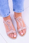 Damskie Sandałki z Cyrkoniami Rent Pudrowy Róż