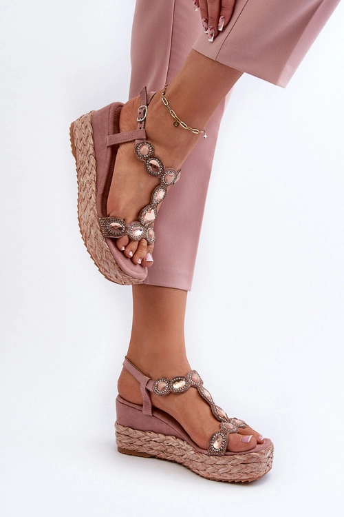 Damskie Sandały Na Koturnie Z Plecionką S.Barski MY291 Różowe