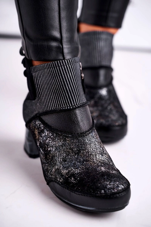 Botki Damskie Skórzane Ocieplane Maciejka Granatowe 03790-20