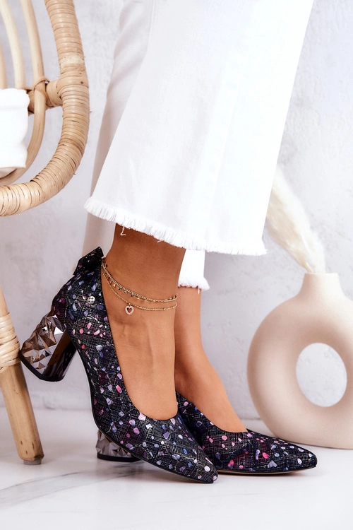 Skórzane Czółenka Na Słupku Maciejka 05334-15 Granatowe