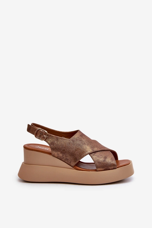 Sandały Damskie Z Eko Skóry Na Platformie I Koturnie Miedziane Vaiara