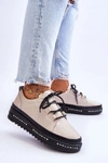 Skórzane Ażurowe Buty Sportowe Beżowe Leonor