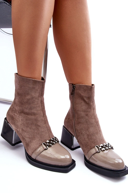 Zamszowe Botki Na Masywnym Klocku S.Barski MR870-70 Beżowe