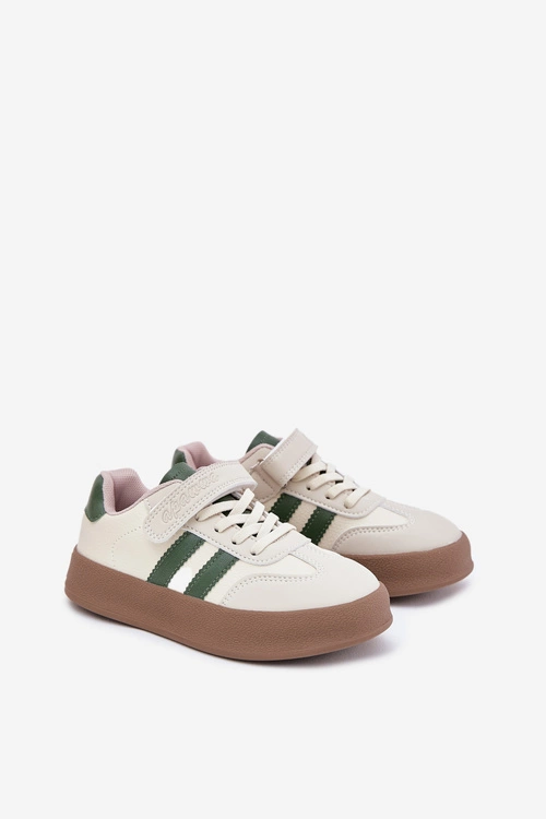 Sneakersy Dziecięce Na Platformie Beżowo-Zielone Sopiaella
