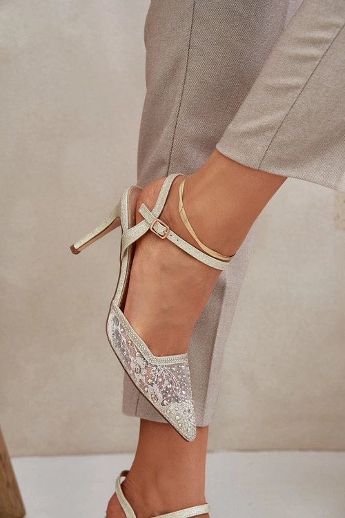 Zdobione Szpilki Z Odkrytą Piętą Złote Nanadra