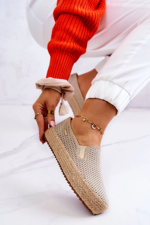 Damskie Plecione Tenisówki Slip On Big Star JJ274394 Beżowe