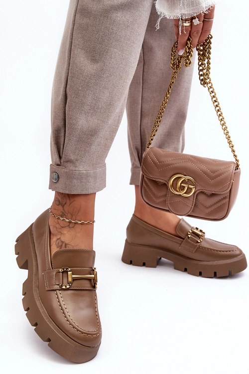 Damskie Półbuty Loafery Z Ozdobą Khaki Peuria