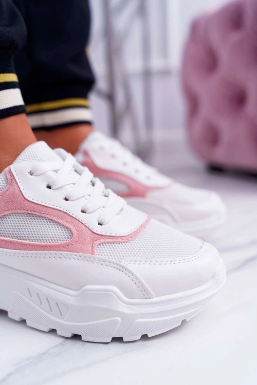 Sportowe Damskie Buty Gruba Podeszwa Biało Różowe HighStep