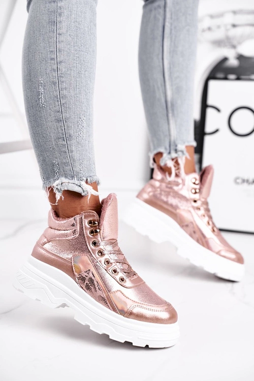 Sportowe Damskie Buty Ocieplane Różowo Złote Davan