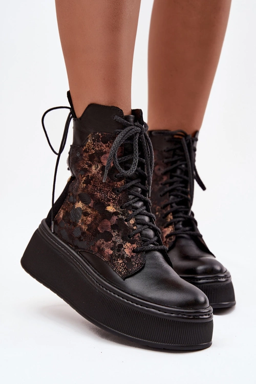 Skórzane Botki Na Platformie Maciejka 07086-01 Czarne