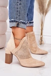 Ażurowe Botki Na Słupku Beżowe Michelle