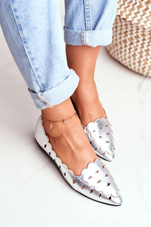 Lu Boo Damskie Baleriny Srebrne Metaliczne Dianna