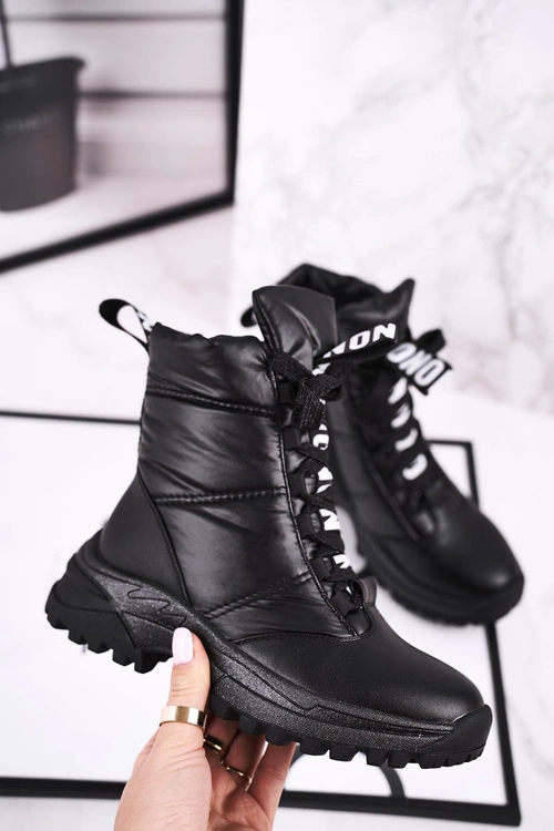 Dziecięce Śniegowce Ocieplone Futerkiem Czarne Grantes