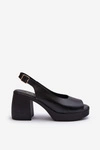 Zazoo 40376 Skórzane Sandały Na Masywnym Obcasie Czarne