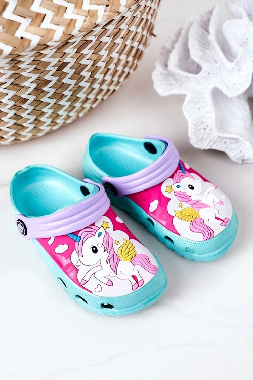Dziecięce Piankowe Klapki Kroksy Z Jednorożcem Turkusowe