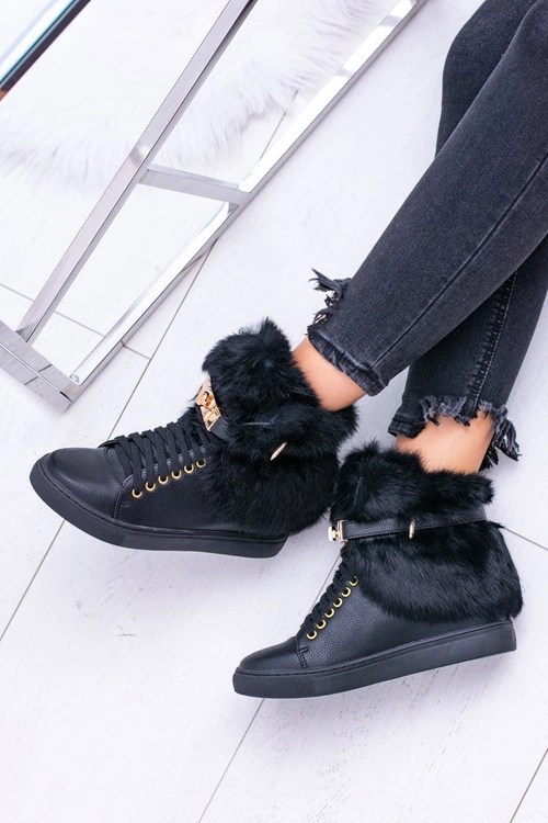 Lu Boo Czarne Botki z Naturalnym Futrem Gisele