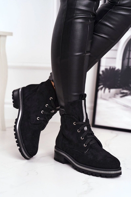 Botki Damskie Eko Zamsz Czarne Hundret Percent