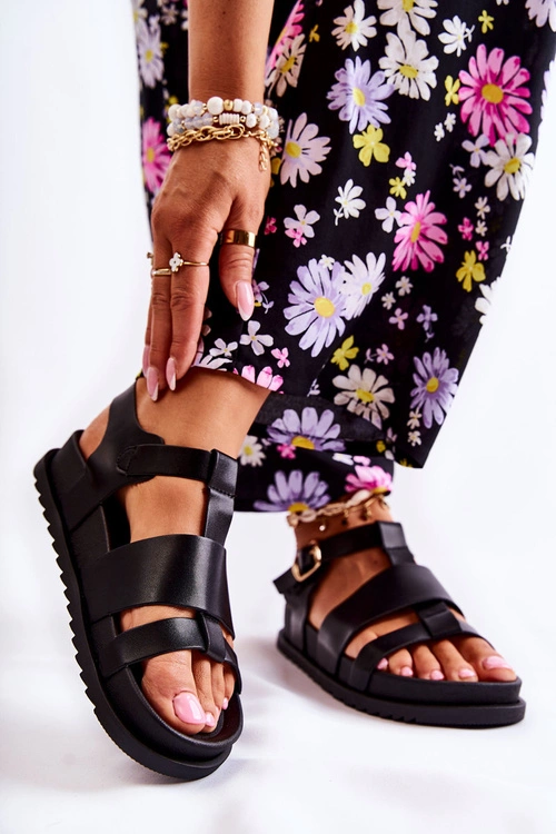 Skórzane Sandały Na Platformie Czarne Tessy