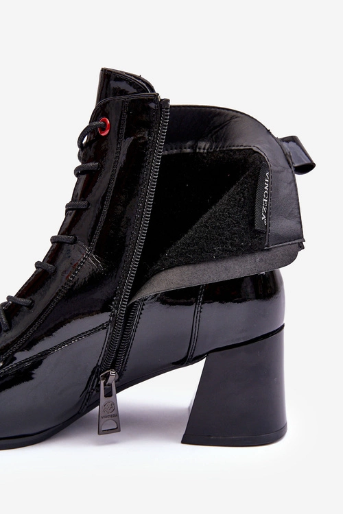 Lakierowane Botki Na Słupku Czarne Basciano