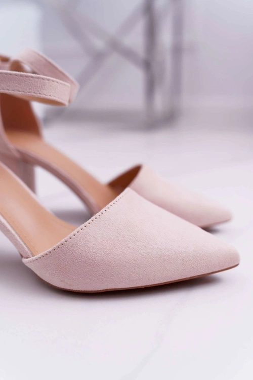 Czółenka Damskie Na Słupku W Szpic Beżowe Elegante