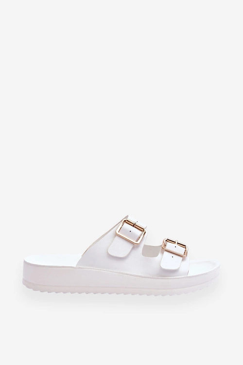 Damskie Klapki Na Platformie Z Paskami Białe Clever