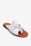 Damskie Skórzane Klapki Lewski Shoes 3226 Białe