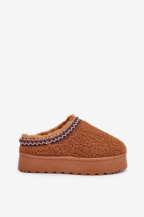 Śniegowce Kapcie Na Platformie Z Futerkiem Typu Baranek Camel Ovirissa