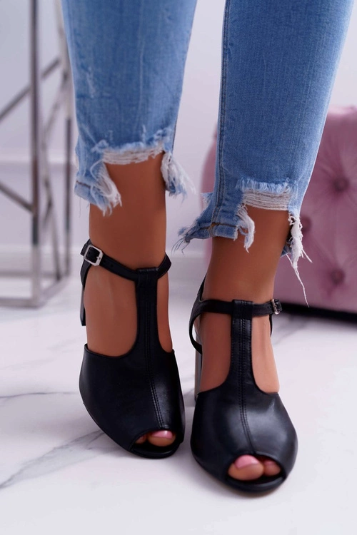 Skórzane Damskie Sandały Maciejka Czarne 04117