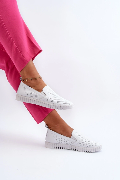 Damskie Ażurowe Półbuty Skórzane Wsuwane Białe Theophia