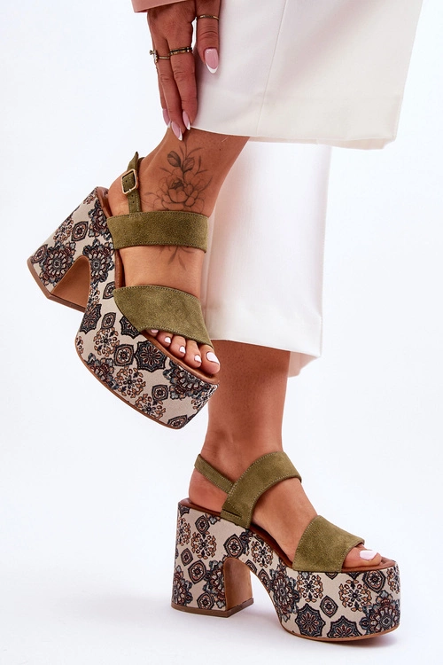 Skórzane Sandały Na Obcasie Maciejka 06089-24 Zielone