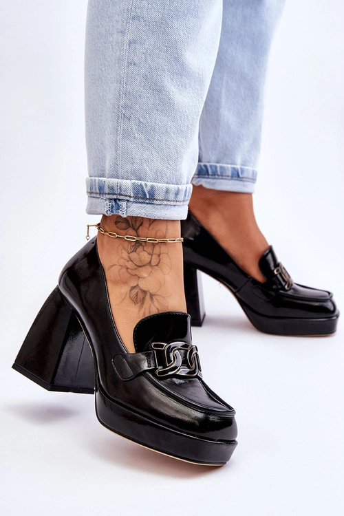 Skórzane Czółenka Na Masywnym Obcasie Czarne Maximo