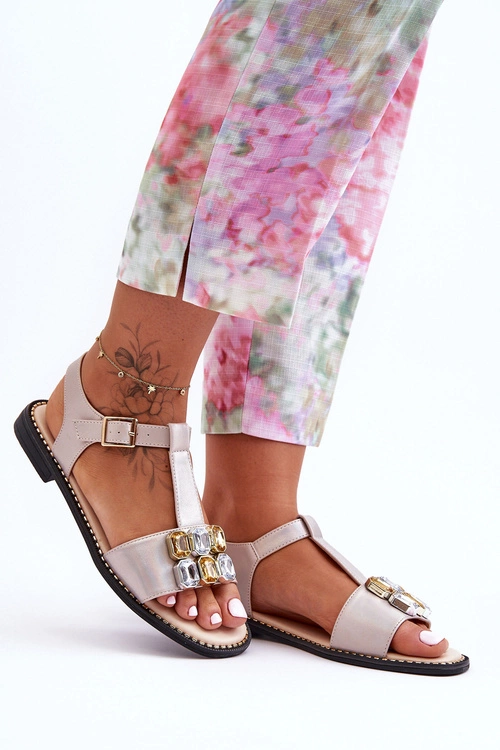 Damskie Sandały S.Barski Z Kamieniami KV-2775-30 Beżowe