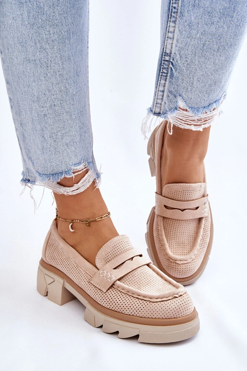 Damskie Półbuty Mokasyny Na Płaskim Obcasie Beżowe Fletcher