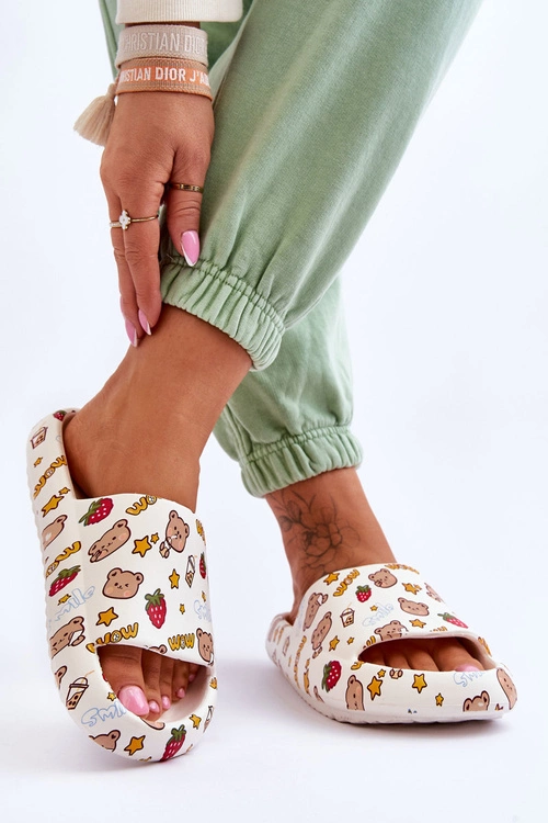 Damskie Piankowe Klapki W Misie I Napisy Beżowe Zoey