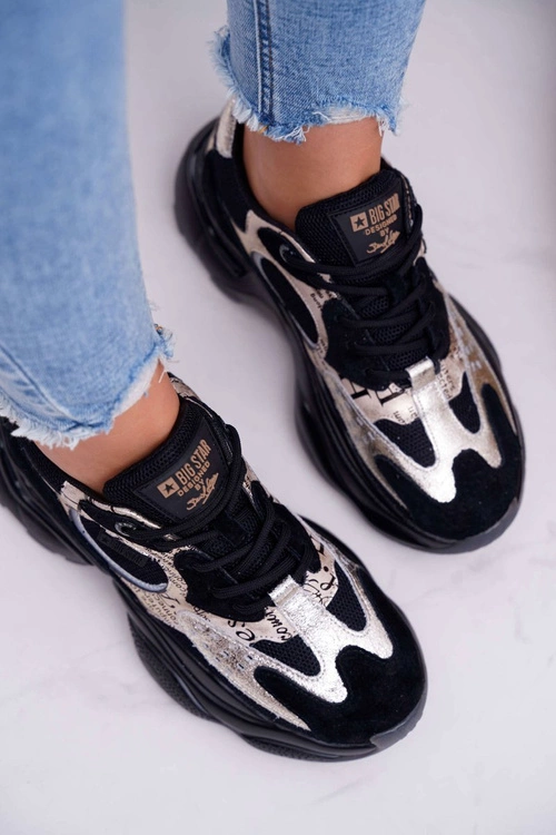 Damskie Sportowe Obuwie Big Star by Daniel Lopez Czarno Złote FF274A524