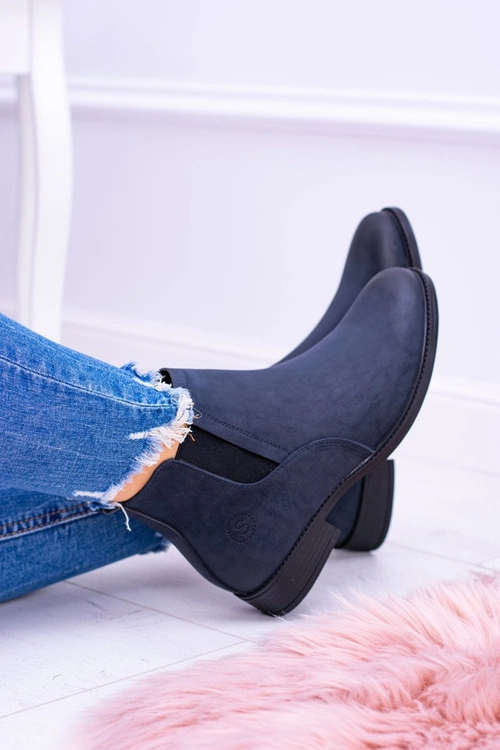 Sergio Leone Granatowe Botki Sztyblety Nubuk Płaski Obcas Vuko