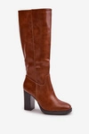 Kozaki Na Słupku Eko Skórzane Przed Kolano Camel Riamaya