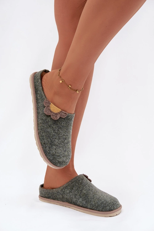 Kapcie Damskie Filcowe Inblu z Ozdobnym Kwiatkiem – Komfort i Styl W Domu CS000043 Zielone
